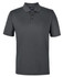A grey polo shirt with a classic collar and three-button placket, featuring a logo.