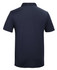 A navy polo shirt featuring a classic collar and short sleeves, complete with a branding logo.