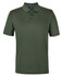A green polo shirt with a collar, featuring three buttons and a logo on the label.