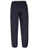 Track pants in dark navy with an elastic waist and cuffs, featuring a back pocket and a logo.