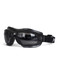Protective goggles in black with a flexible frame and an adjustable strap, featuring a brand logo.