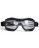 A pair of black safety goggles with clear lenses and adjustable straps.