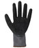 A pair of grey and black latex gloves with a textured surface, featuring a wrist cuff.