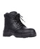 A black composite toe boot featuring a 5-inch design, lace-up closure, and a rugged sole. It has branding on the side.