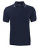 Navy polo shirt with white detailing, featuring a collar and short sleeves. Includes a logo.