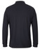 A black long-sleeve polo shirt featuring a collar and a branding logo. The back view is displayed.