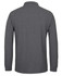 A long-sleeve polo shirt in a dark grey colour, featuring a collar and a logo on the back.