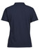 A navy blue ladies' pique polo shirt with a classic design and an unadorned back. It features a logo.