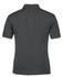 A dark grey polo shirt with a classic collar and short sleeves, featuring a logo on the back.