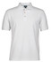 A white polo shirt featuring a classic collar and three buttons, with a logo on the chest.