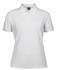 A white ladies' polo shirt with a collar, featuring short sleeves and a subtle texture. It has a logo on the chest.