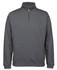 A dark grey 1/2 zip sweatshirt with a high collar and a zippered fastening, featuring a branding logo.