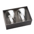 A glass coffee and tea set featuring two clear glasses, presented in a sleek black box with foam insert.