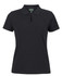 A black ladies' short-sleeve cotton stretch polo shirt featuring a collar and a logo.