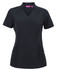 A black scrub top featuring a mandarin collar and short sleeves, with pockets and a logo.