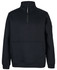 A black 1/2 zip fleece jumper with a front pocket and a side zip pocket, featuring a logo.