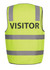 A bright lime safety vest with grey reflective strips and a prominent "VISITOR" label. Features a logo.