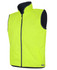 A reversible vest in high-visibility yellow, featuring a zip front and side pockets, with a contrasting black lining.