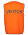 A high-visibility safety vest in bright orange with grey reflective trim, featuring the word "VISITOR" prominently displayed.