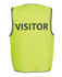 A bright yellow safety vest featuring the word "VISITOR" prominently displayed. It has reflective accents and no visible logos.