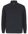 A chunky half-zip jumper in dark grey, featuring ribbed texture and a zip collar. It has a logo on it.