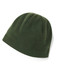 A green polar fleece beanie with a snug fit and a simple design, featuring a logo on the side.