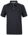 A black polo shirt featuring a contrasting neckline and a logo on the chest.