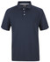 A navy polo shirt with contrasting sleeves and a collar, featuring a logo on the chest.