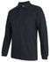 A long-sleeve polo shirt in black, featuring a classic collar and a logo on the chest.