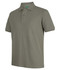 A men's short-sleeve polo shirt in olive green, featuring a collar, buttons, and a logo.