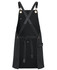A black canvas apron with brass eyelets and PU straps featuring a front pocket and tie waist.