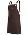 A brown canvas apron featuring brass eyelets and a PU strap, with pockets at the front for storage.