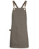 A khaki canvas apron featuring brass eyelets and adjustable PU straps, complete with a front pocket and a brand logo.