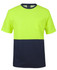 A short-sleeved T-shirt in bright yellow with a navy blue lower section and a pocket on the front. Includes a logo.