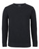 A black chunky crew neck jumper with a ribbed texture and long sleeves. It features a logo on the inside collar.
