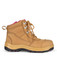 A wheat and pink safety boot featuring lace-up design and reinforced toe. The boot has a logo on the side.