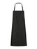 A black bib apron featuring an adjustable neck strap and a side pocket. The apron has a logo.