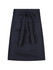 A navy waist apron with a tie waist and front pockets, featuring a simple and sleek design.