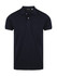 Navy blue men's polo shirt with a classic collar and short sleeves, featuring a logo.
