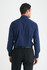A men's long sleeve button-up shirt in navy blue, featuring a back view and plain design. It includes a logo.