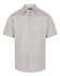 A light grey button-up short sleeve shirt featuring a pocket and a logo detail.