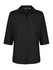 A black ladies' 3/4 sleeve button-up shirt featuring a collar and front button closure.