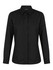 A black ladies long sleeve button-up shirt with a collar and front placket, featuring a logo on the label.