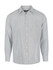 A long sleeve button-up shirt in a light grey striped pattern, featuring a chest pocket and a brand logo.