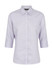 A ladies' 3/4 sleeve button-up shirt in a light purple check pattern, featuring a collar and branding.