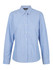 A ladies' long sleeve button-up shirt in blue and white stripes, featuring a classic collar and button closure.