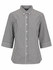 A black and white checked ladies' 3/4 sleeve button-up shirt with a collar and branding.