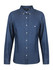 A ladies long sleeve button-up shirt in dark denim blue with a chest pocket and a branded label.