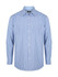 A men's long sleeve button-up shirt in blue and white check pattern, featuring a collar and button closure.