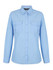 A ladies' long sleeve button-up shirt in light blue, featuring two chest pockets and a branded label.